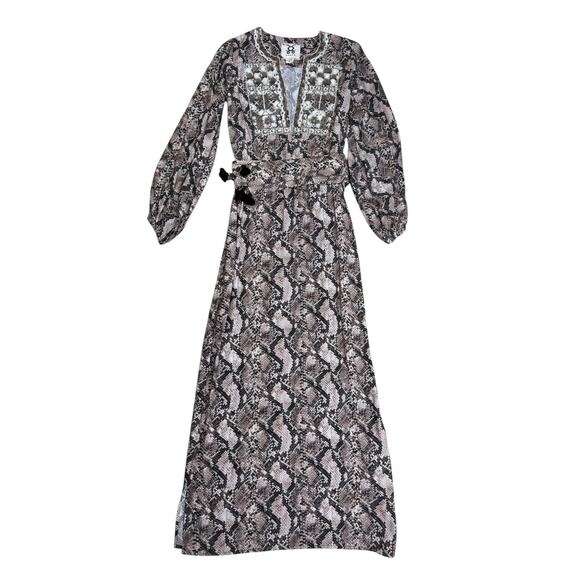 FIGUE Emani Snakeskin-Print Blouson Sleeve Dress Size XS - Picture 5 of 14